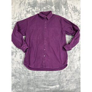Purple Workwear Flannel Button-Up Shirt With Front Pockets Size L